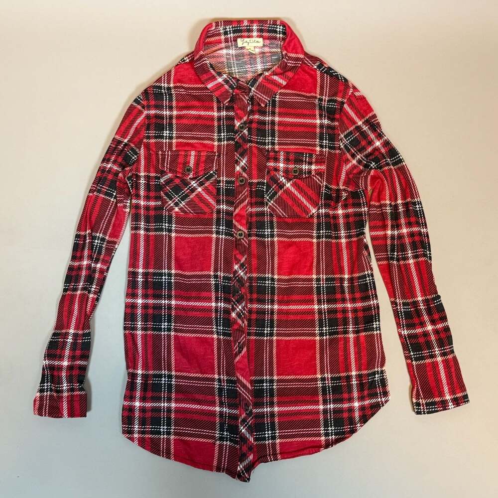 Lily White Women’s Size Small Red Black Plaid Button-Up Flannel Shirt